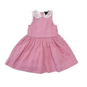 Polo Ralph Lauren Seersucker Dress Peter Pan Lace Collar Pink White 2T